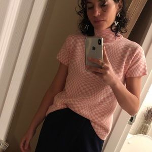 UNIF pink and white trippy checkered top